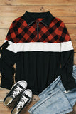 Red Plaid & Block Zipper Long Sleeve