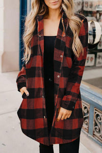 Red Turn-down Collar Plaid Longsleeve