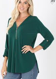 Dark Green Zipper Blouse (also comes in plus size)