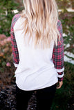 Plaid Criss Cross Waffle Knit Long Sleeve