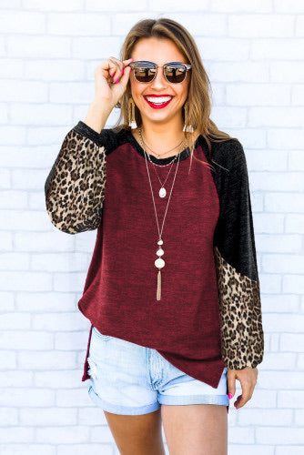 Wine Top With Black & Leopard Sleeves