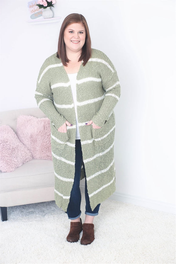 Light Olive Cardigan (Plus Size)