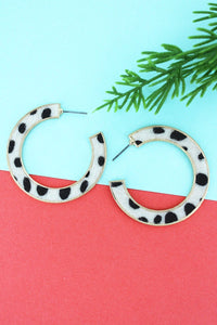 WHITE CHEETAH FAUX FUR HOOP EARRINGS