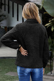 Black Sherpa Button Up Long Sleeve Jacket