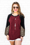 Wine Top With Black & Leopard Sleeves