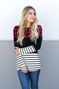 Red Plaid And Striped Long Sleeve