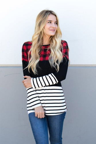 Red Plaid And Striped Long Sleeve