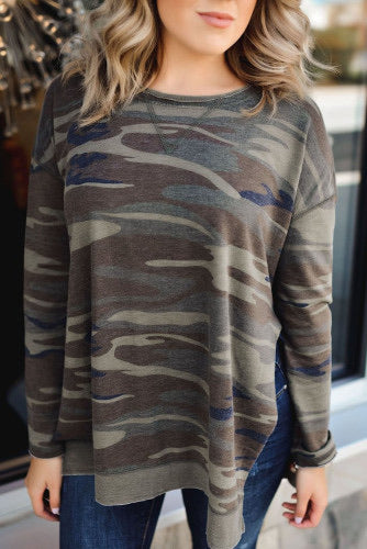 Oversize Camo Side Slits Long Sleeve