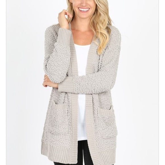 Gray Popcorn Cardigan