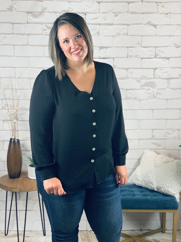 Black Button Up Blouse (Plus Size)