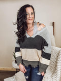 Grey & Cream Relaxed Frayed Sweater