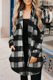 Black Turn-down Collar Plaid Longsleeve