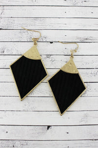 BLACK VELVET AND GOLD DIAMOND SHAPED EARRINGS