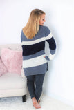 Grey, White & Navy Tunic Sweater (Plus Size Available)