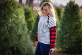 Plaid & Striped Button Long Sleeve Top