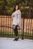 Light Grey Popcorn Tunic Off Shoulder Sweater