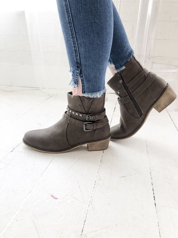 Stud Buckled Booties