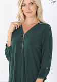 Dark Green Zipper Blouse (also comes in plus size)