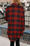 Red Turn-down Collar Plaid Longsleeve