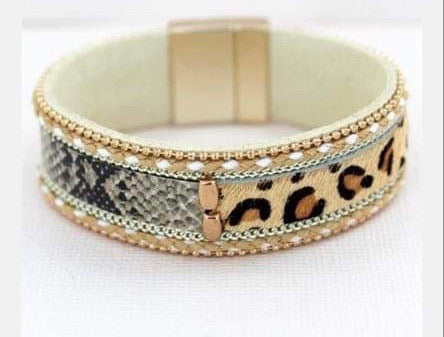 Brown leopard and snakeskin magnetic bracelet