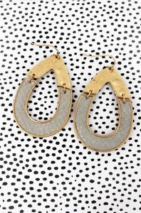 Gold And Gray Open Teardrop Earrings