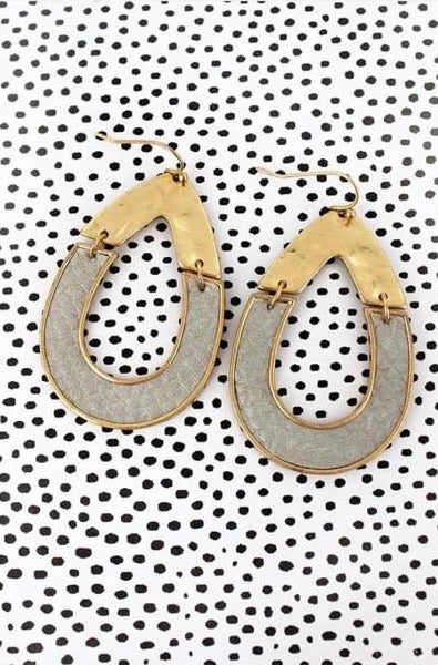 Gold And Gray Open Teardrop Earrings