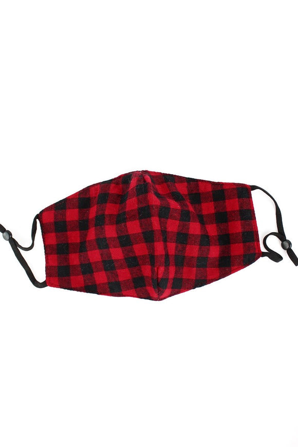 RED AND BLACK FACE MASK WITH QUILTED FILTER POCKET