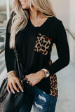 Black Long Sleeve Top With Leopard Pocket