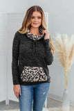 Gray & Leopard Cowl Neck Pullover