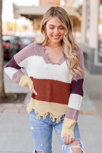 Multi Color Frayed Sweater