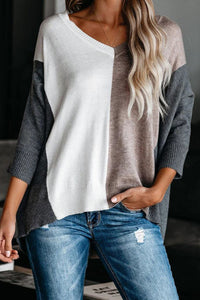 Khaki, Gray & White Color Block Sweater