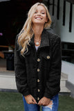 Black Sherpa Button Up Long Sleeve Jacket