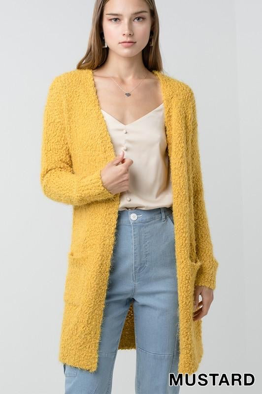 Popcorn Eyelash Open Front Long Line Cardigan