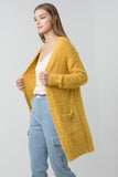 Popcorn Eyelash Open Front Long Line Cardigan