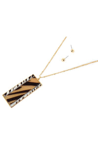 Tiger Gold Bar Pendant Necklace And Earring Set